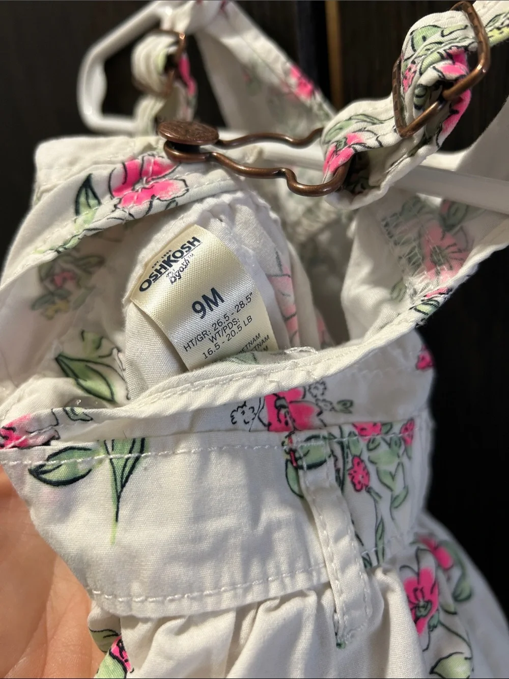 OshKosh B'gosh Cream Floral Overall Dress with Pink Accents